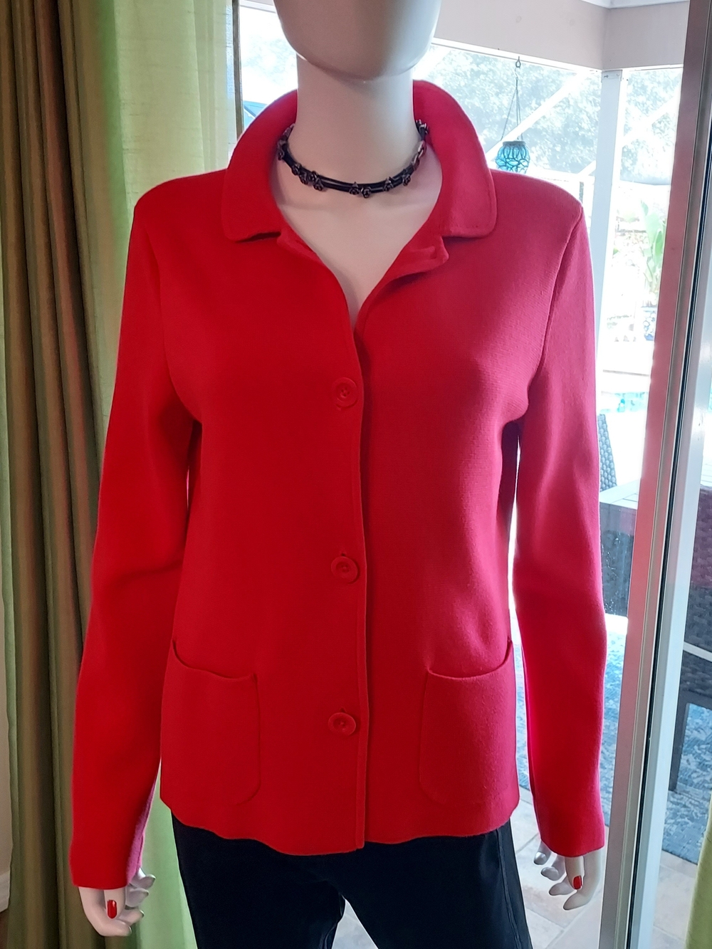 Talbots Hot Pink/ Red Button-Up Cardigan Jacket with Patch Pockets. Sz. Medium